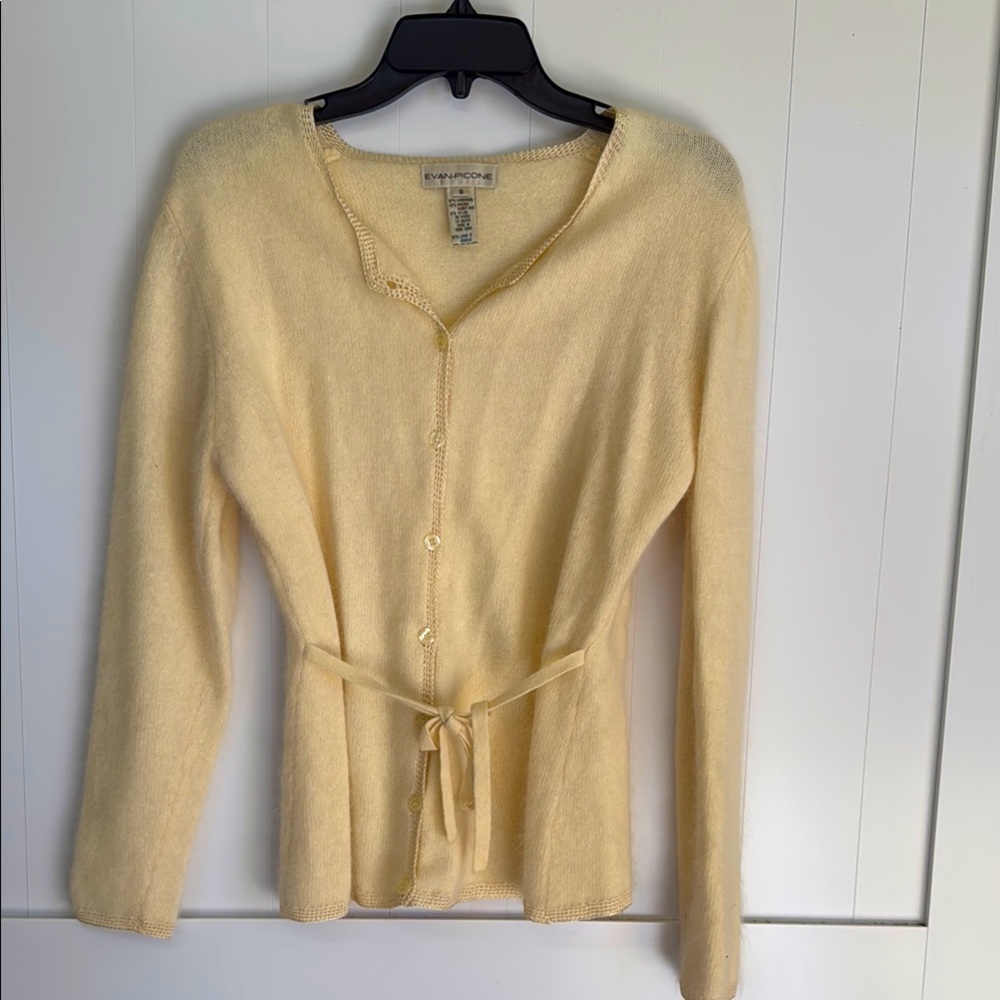 Evan Picone Pale Yellow Tie-Waist Cardigan